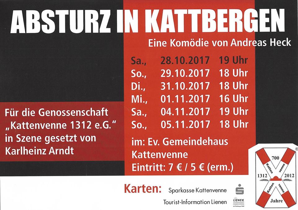 PLakat der Theatergruppe Kattenvenne zu "Absturz in Kattbergen"