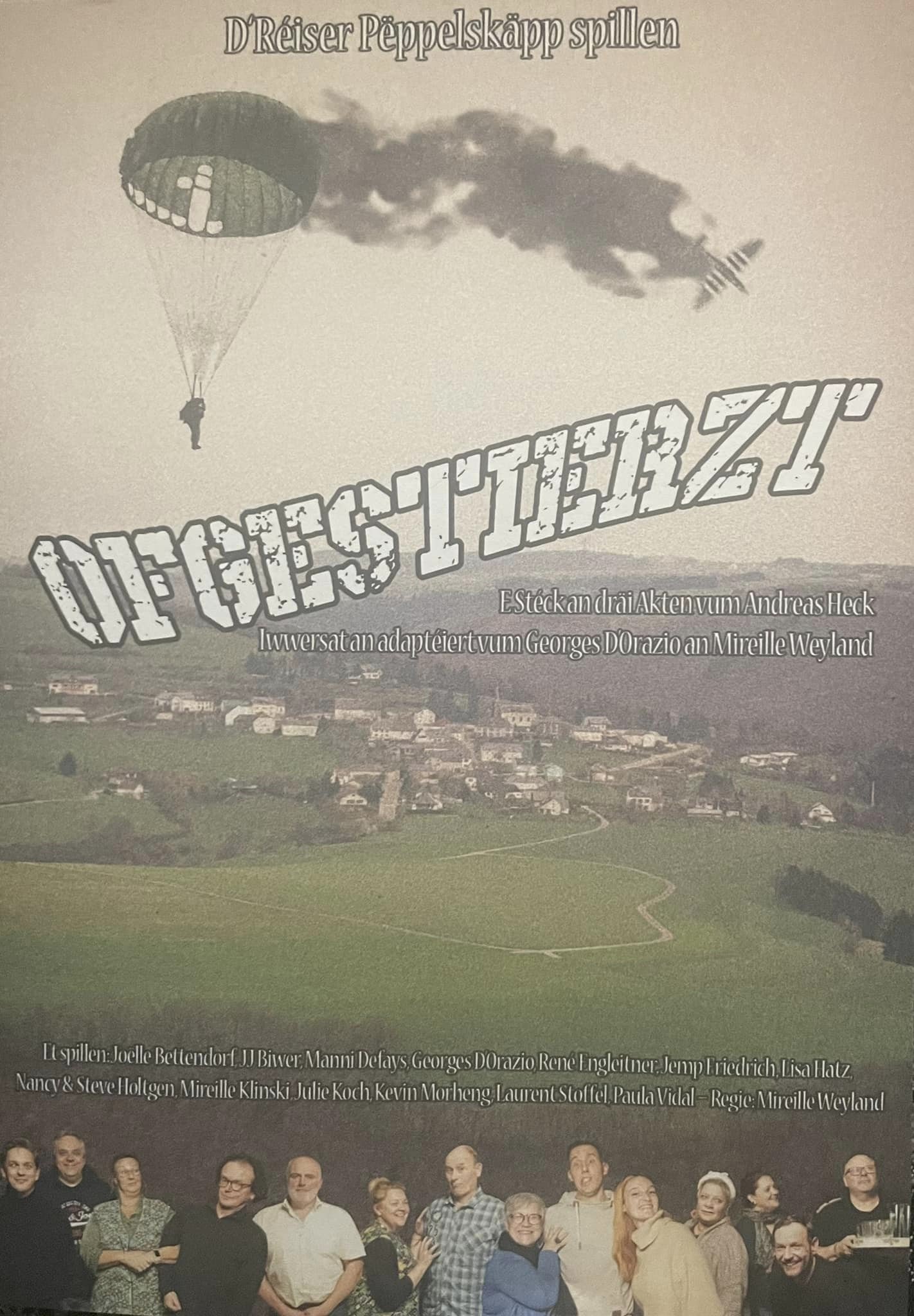 Plakat der Reiser Peppelskäpp zu "Abgestuerzt" - "Ofgestierzt"