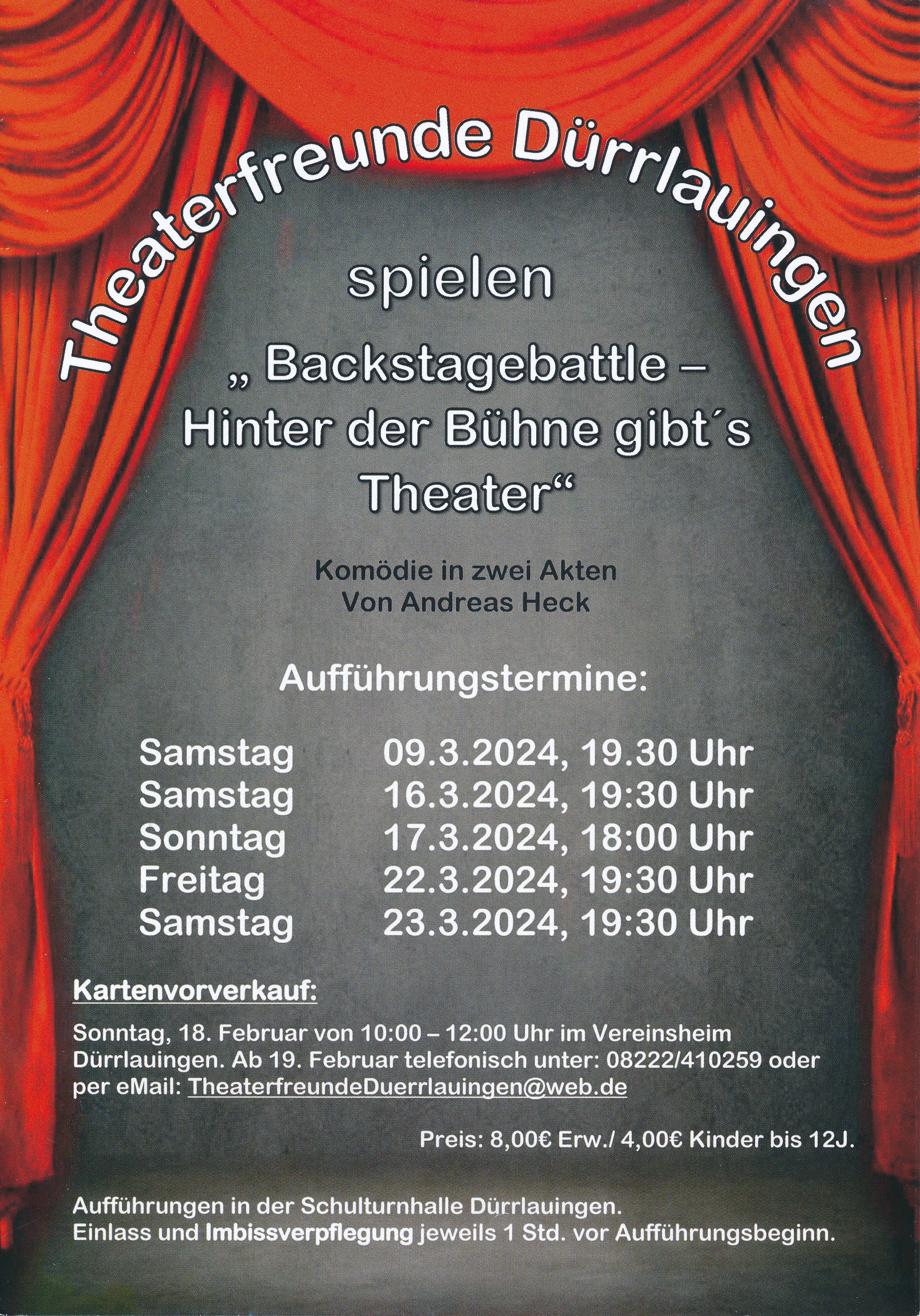 Plakat der Theaterfreunde Duerrlauingen zu "Backstagebattle"
