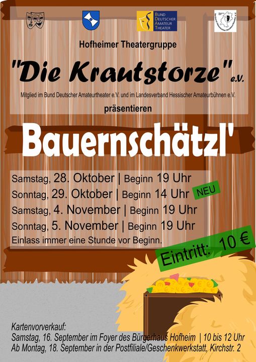 Plakat der Theatergruppe Die Krautstorze zu "Bauernschätzl