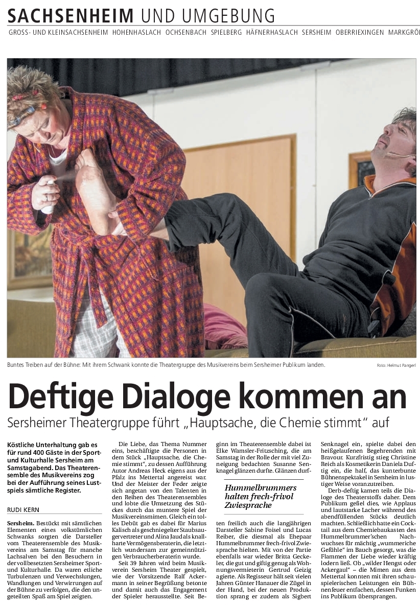 Bietigheimer Zeitung - Hauptsache die CHemie stimmt vom 24.2.2014 - Rudi Kern