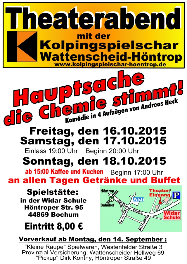 Plakat Kolpingspielschar Hoentrop - Hauptsache die Chemie stimmt