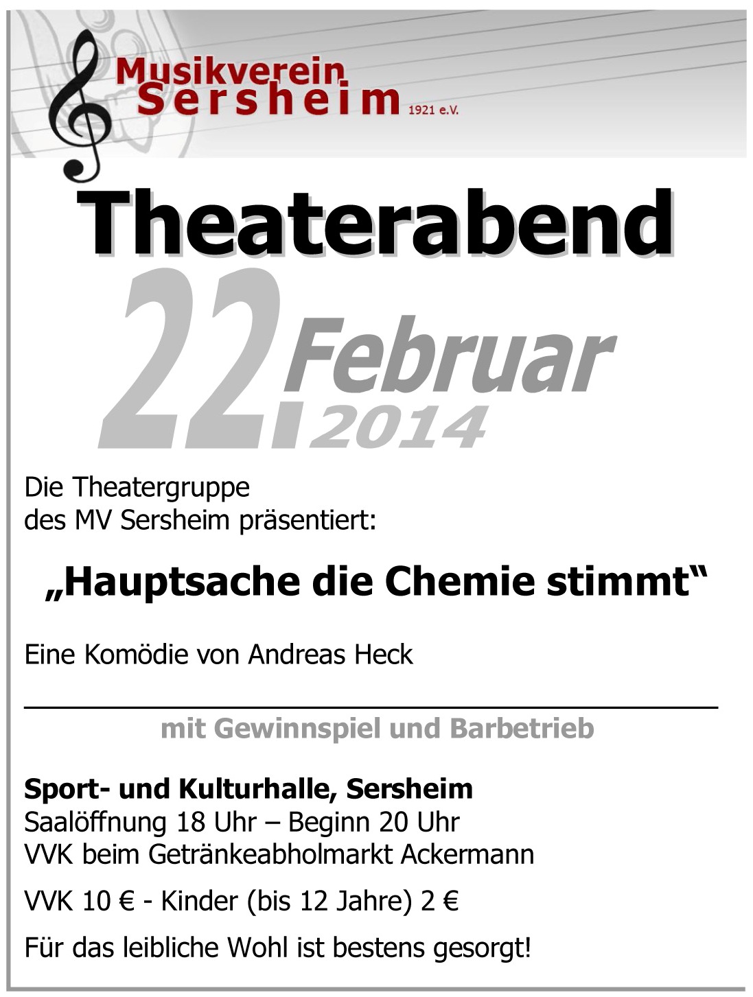 Plakat Musikverein Sersheim zu "Hauptsache die Chemie stimmt!"