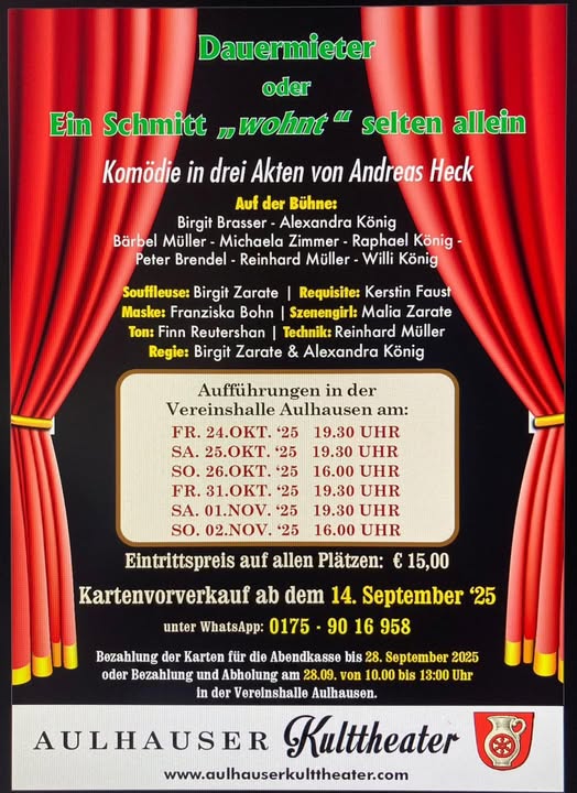 Plakat des Aulhauser Kulttheaters zu "Ein Schmitt wohnt selten allein"