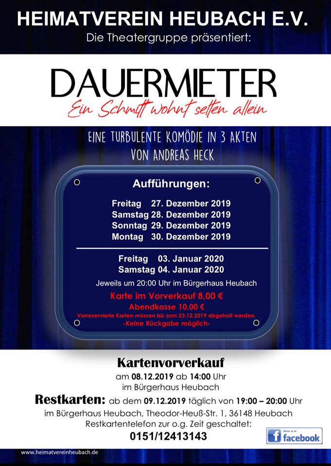 Plakat des Heimatvereins Heubach zu "Dauermieter oder Ein Schmitt wohnt selten allein"