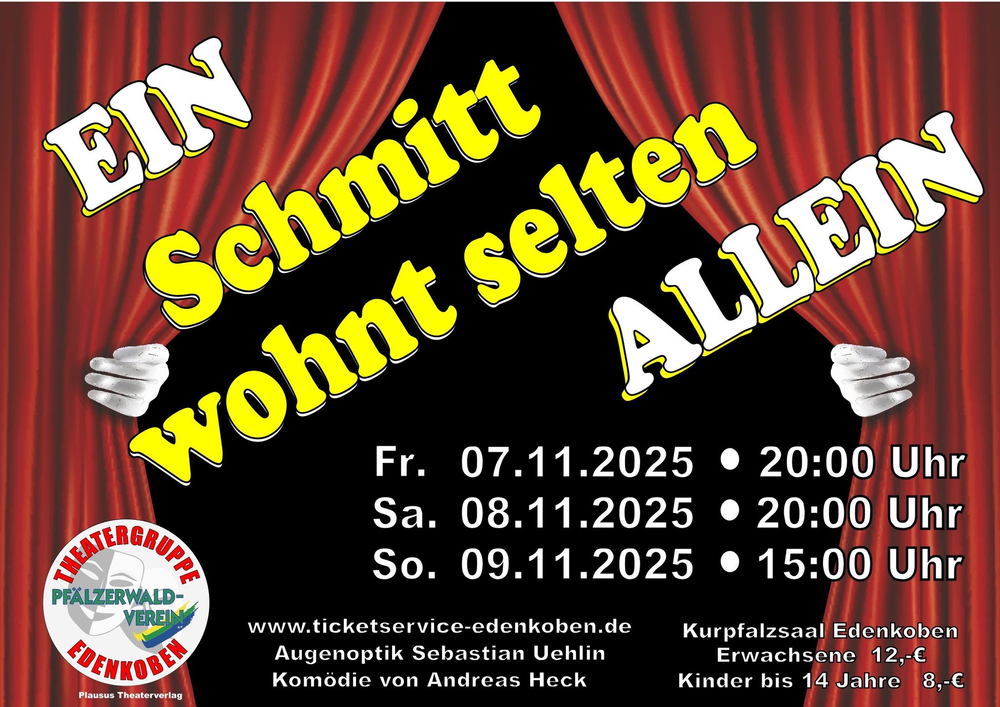Plakat der PWV Theatergruppe Edenkoben zu "Ein Schmitt wohnt selten allein"
