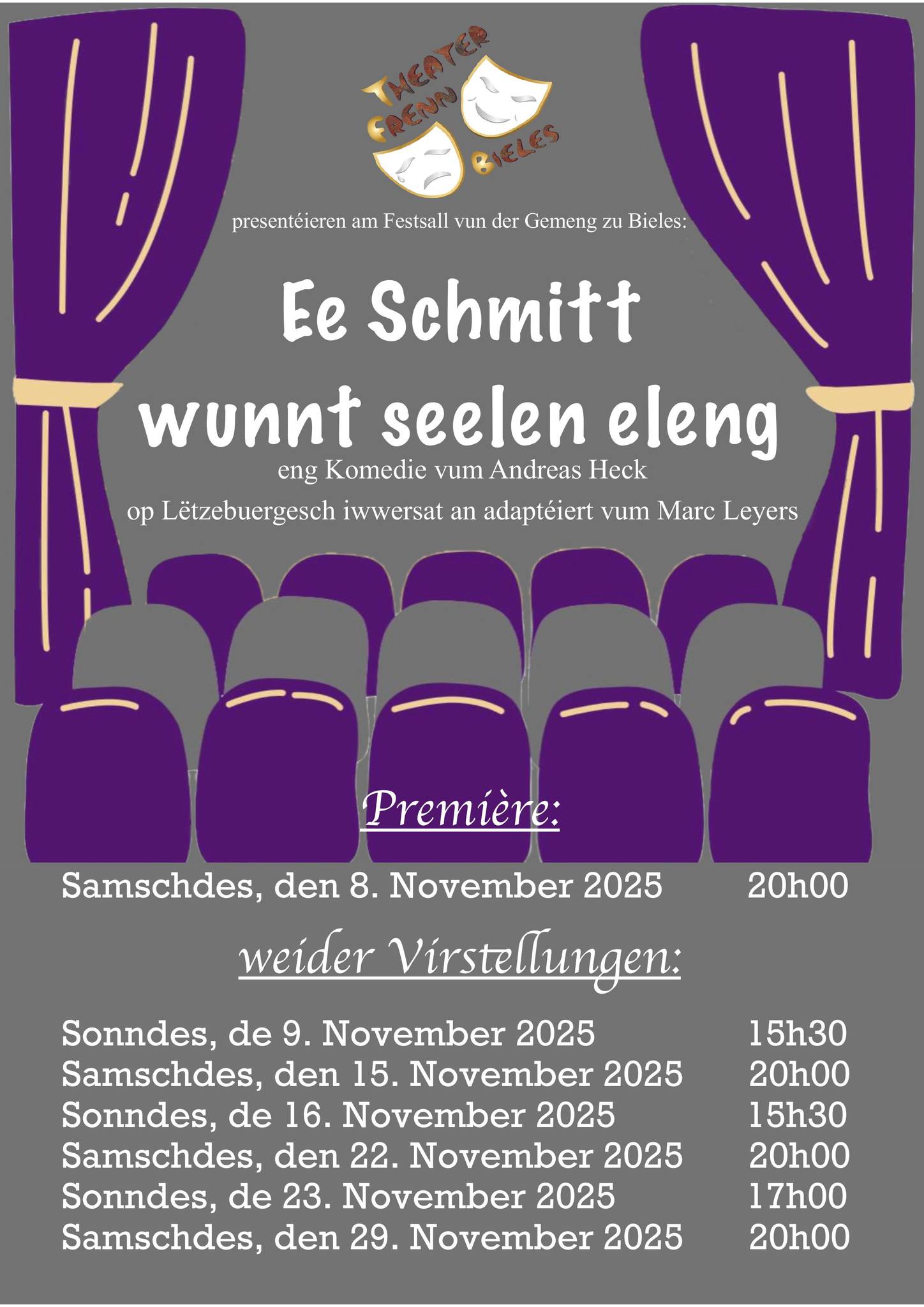 Plakat der Theaterfrenn Bieles zu "Ein Schmitt wohnt selten allein"