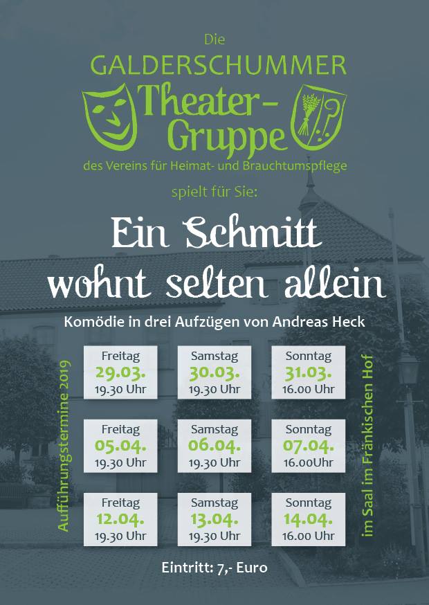 Plakat des Heimatvereins Geldersheim zu "EinSchmitt kommt selten allein"