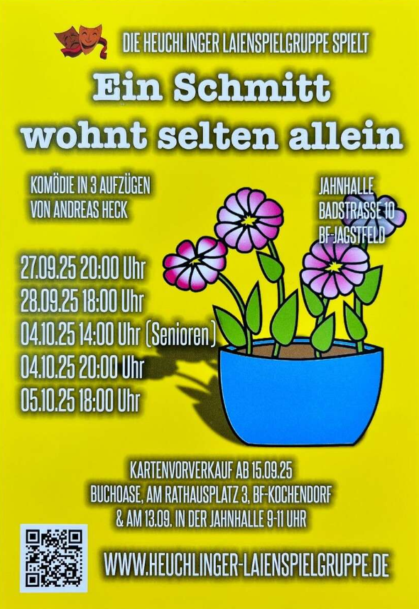 Plakat der Heuchlinger Laienspielgruppe zu "Ein Schmitt wohnt selten allein"