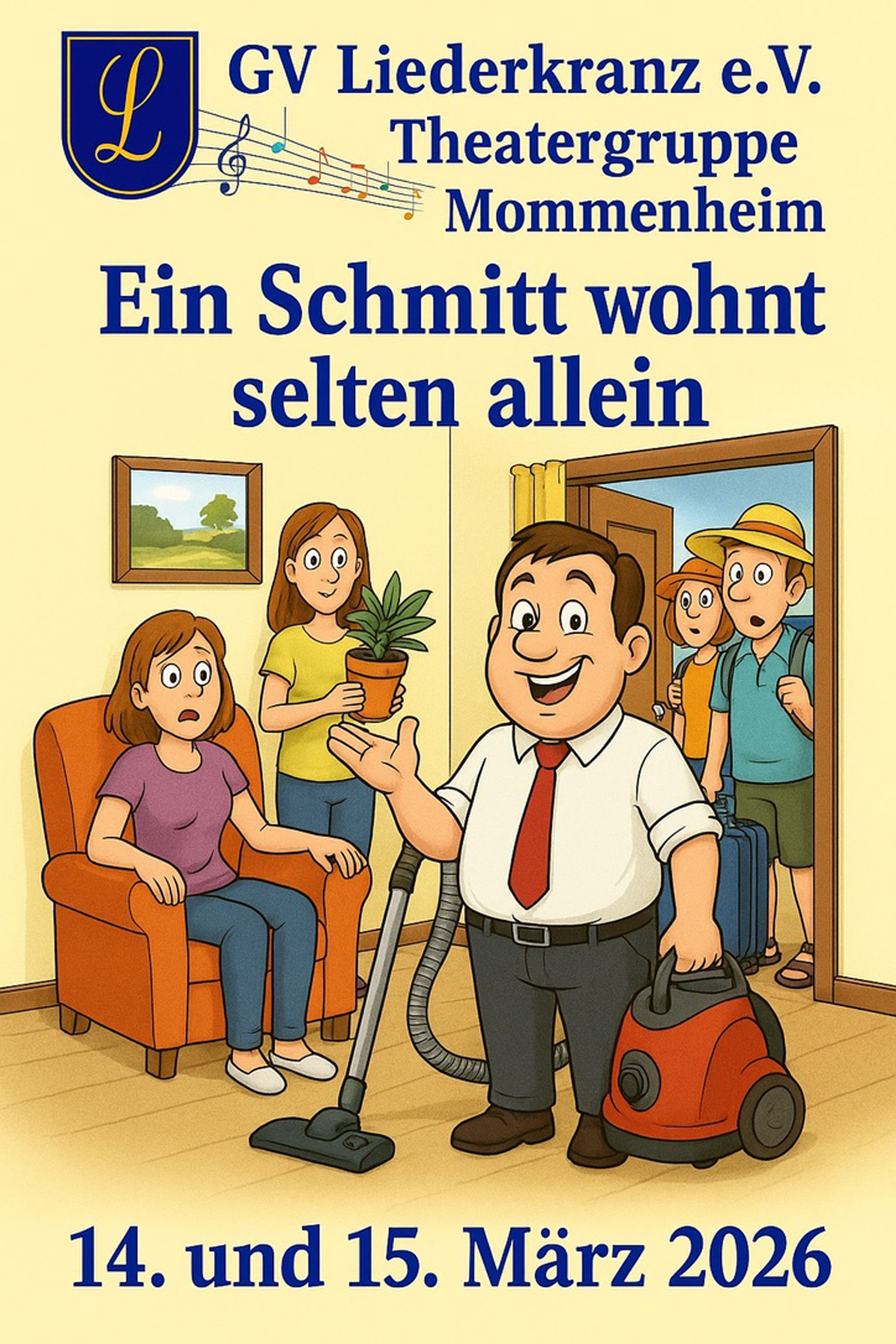 Plakat der Theatergruppe Mommenheim zu "Ein Schmtt wohnt selten allein"