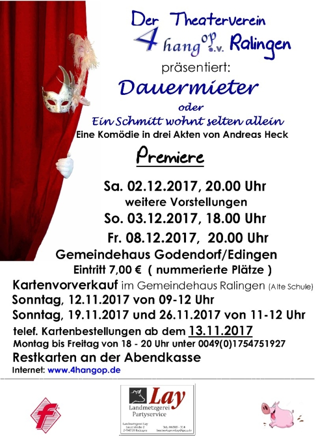 Plakat des Theatervereins 4hang op Ralingen zu "Dauermieter"