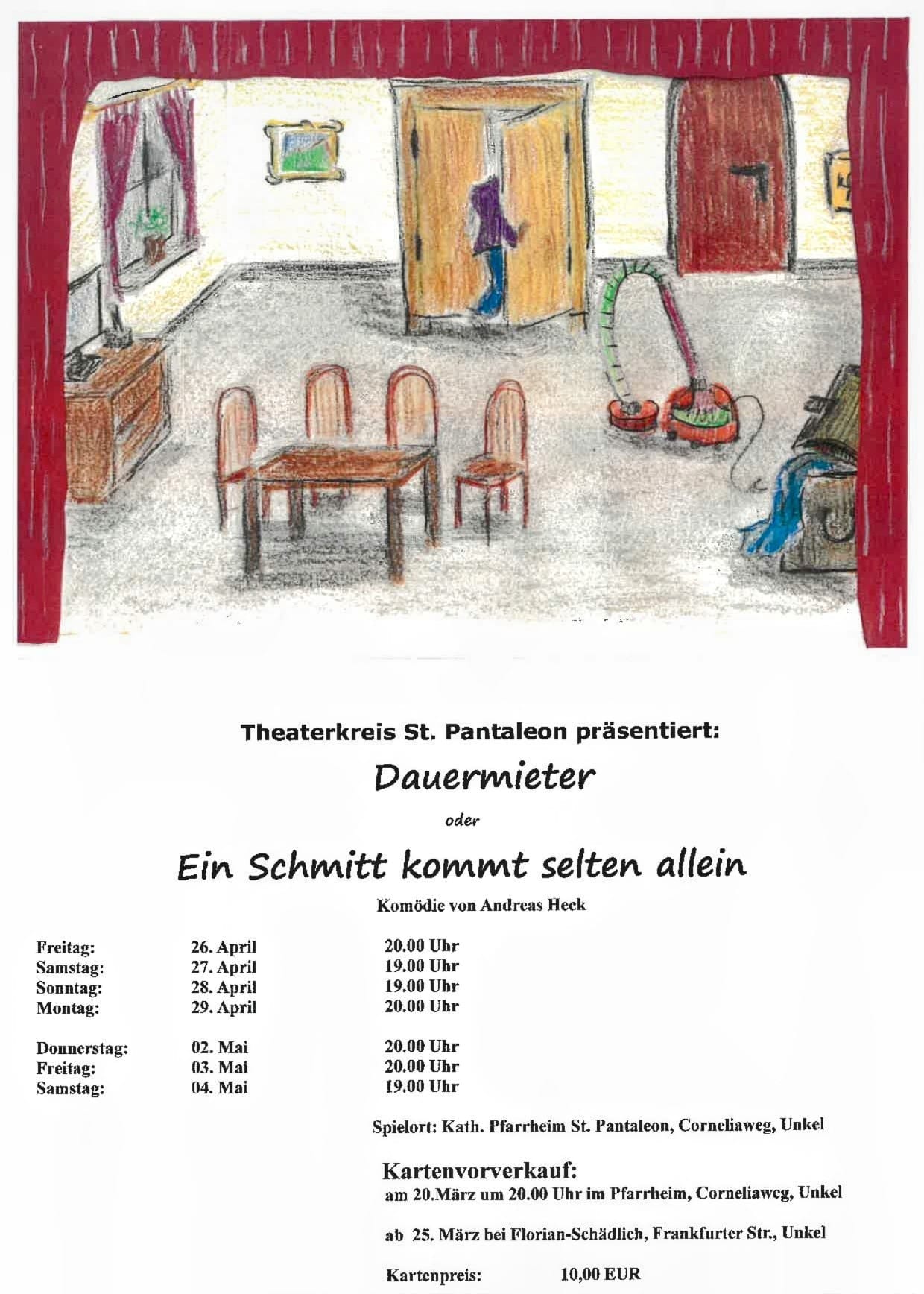 Plakat des Theaterkreiese St. Pantaleo Unkel zu "Dauermieter"