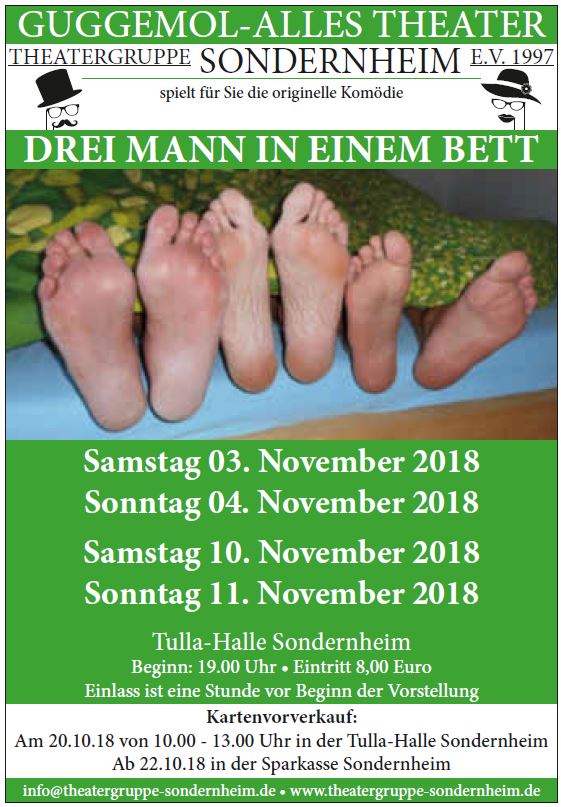 PLakat der Theatergruppe Sondernheim zu "Drei Mann in einem Bett"