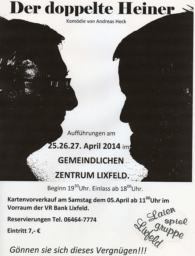 Plakat der Laienspielgruppe Lixfeld zum doppelten Heiner