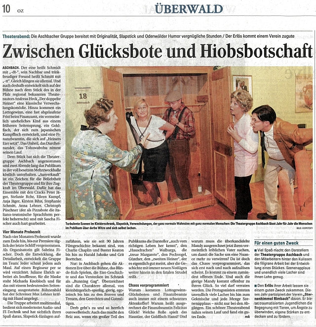 Auszug aus der Odenwälder Zeitung zum doppelten Heiner in Aschbach im Oktober 2013