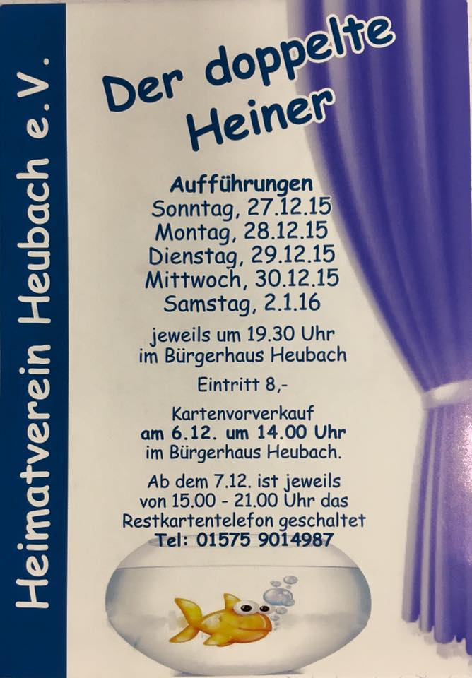 Plakat der Theatergruppe des Heimatvereins Heubach zu "Der doppelte Heiner"