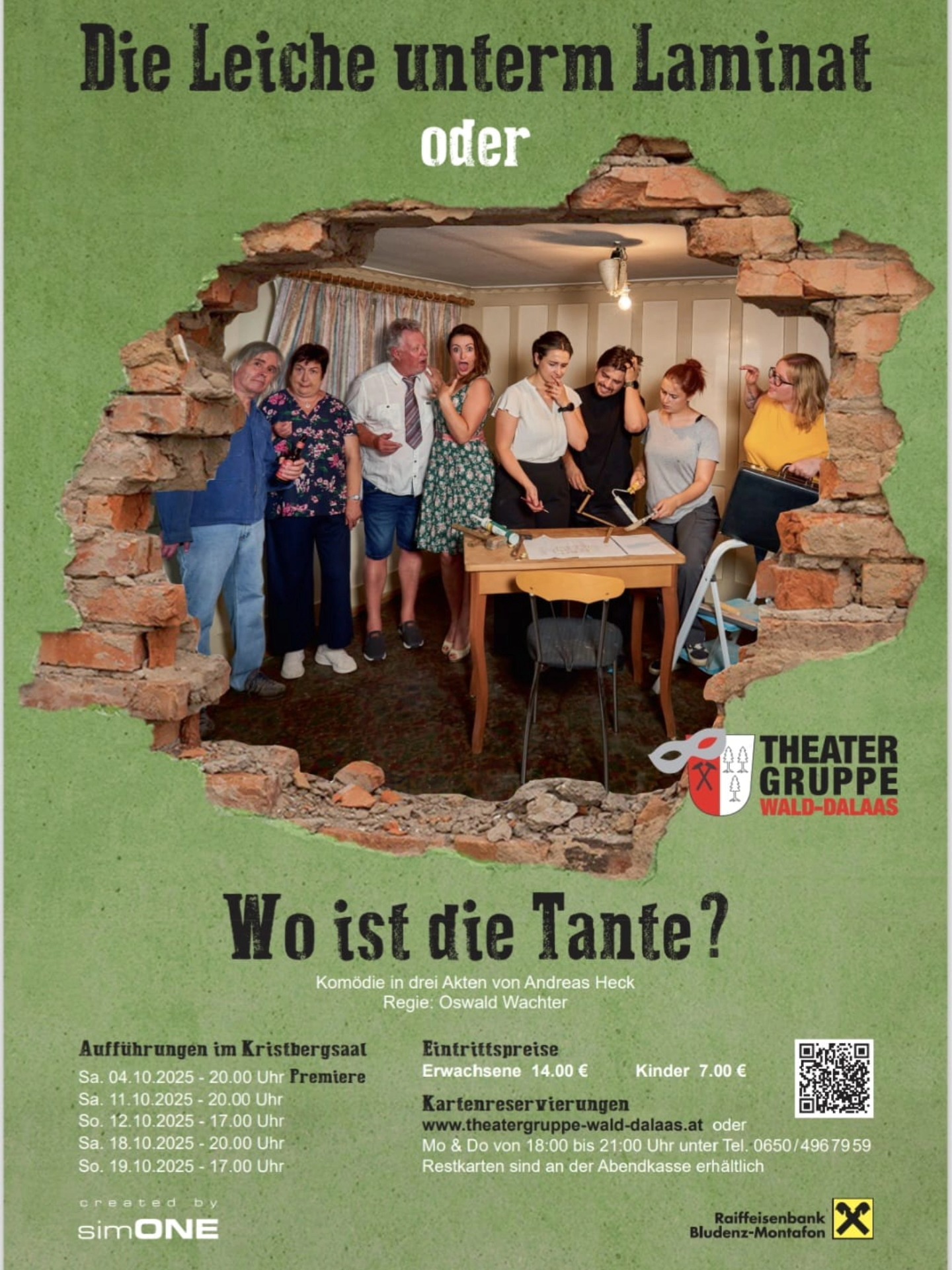 Plakat der Theatergruppe Wald-Dalaas zu "Die Leiche unterm Laminat"