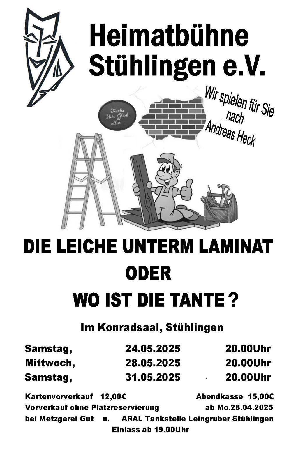 Plakat der Heimatbuehne Stuehlingen zu "Die Leiche unterm Laminat"