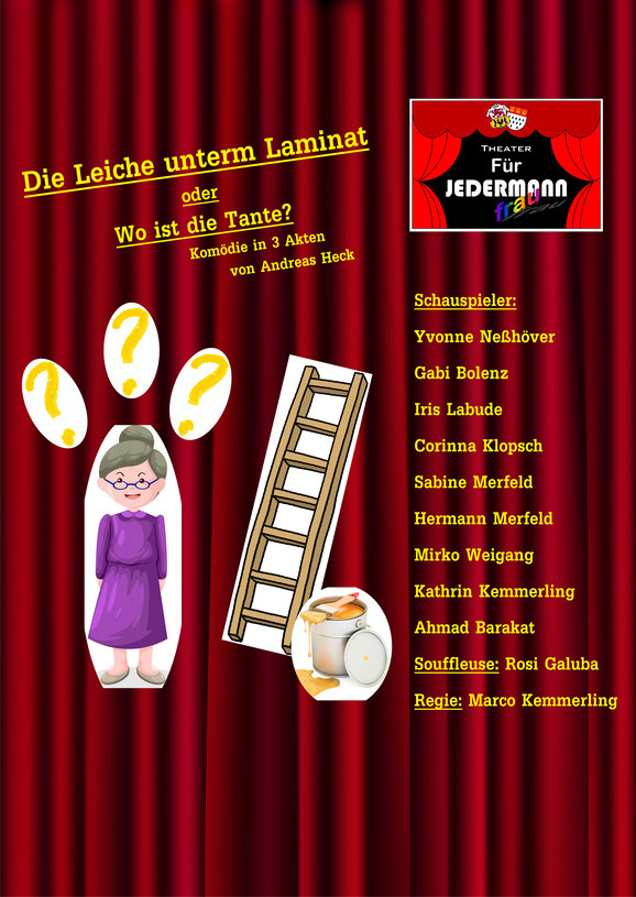 Plakat des Theaters fuer Jedermann/frau zu "Die Leiche unterm Laminat"