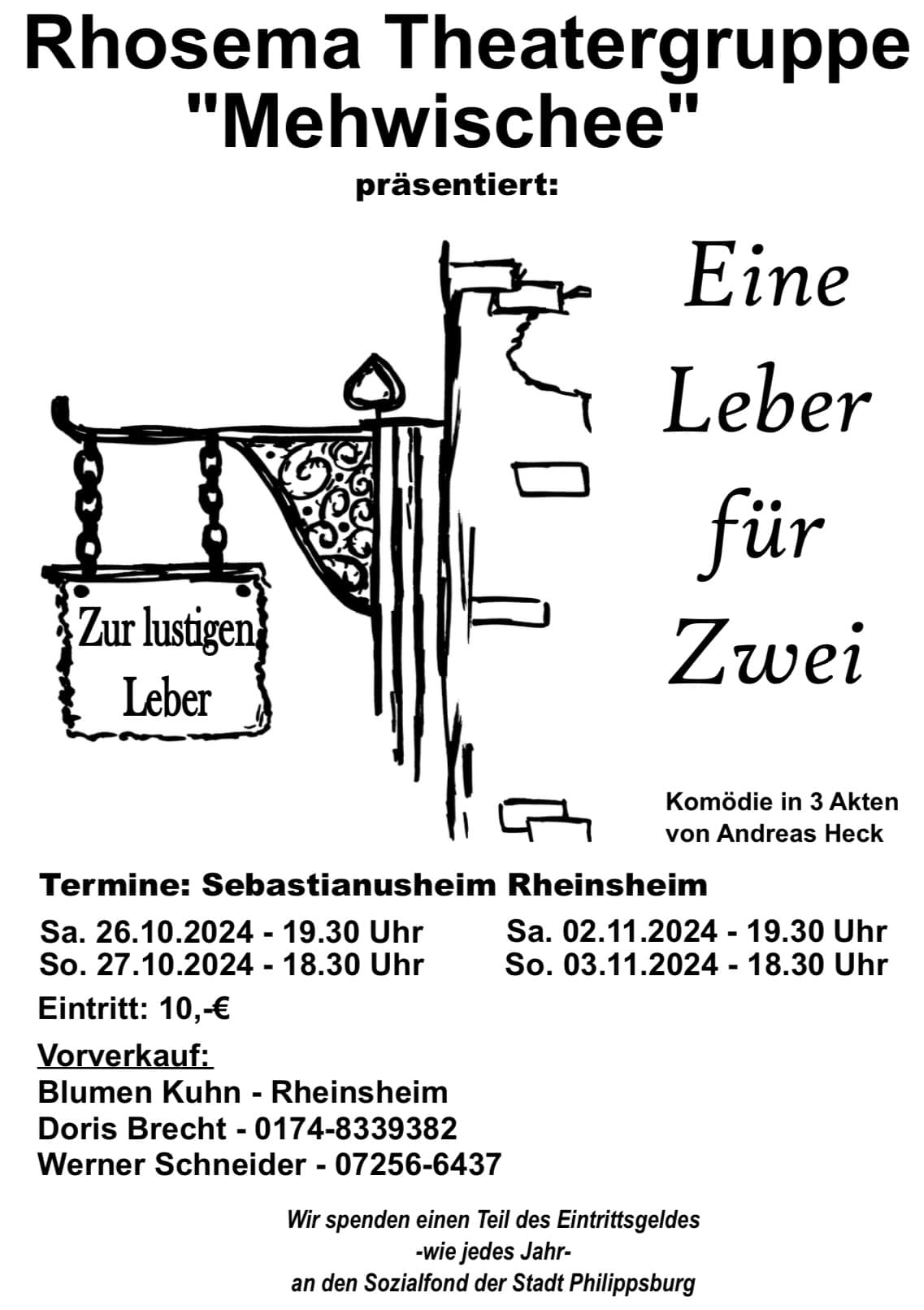 Plakt der Theatergruppe Mehwischee Rheinsheim zu "Eine Leber für Zwei"