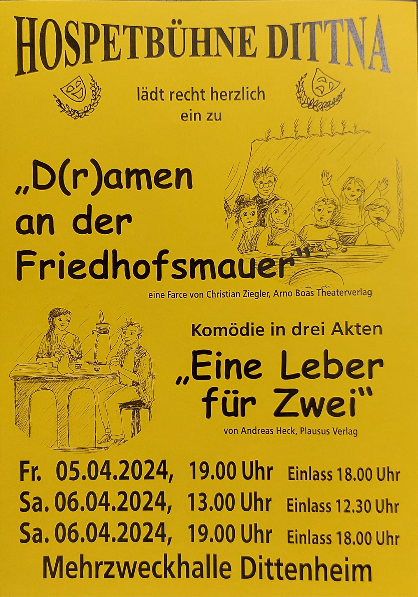 Plakat der Hospetbühne Dittenheim zu "Eine Leber für Zwei"