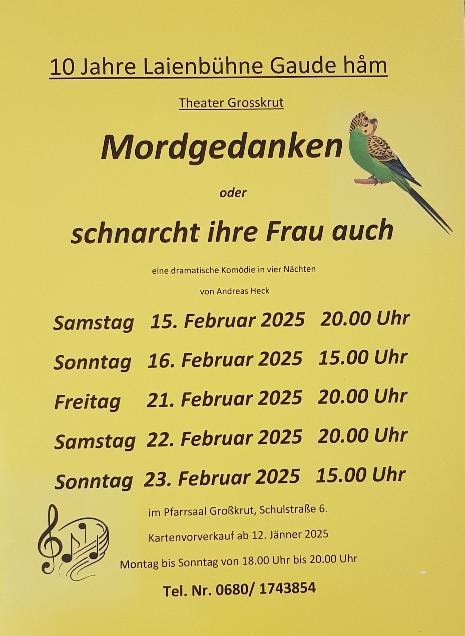 Plakat der Laienbühne Gaude ham zu "Mordgedanken oder Schnarcht Ihre Frau auch?"