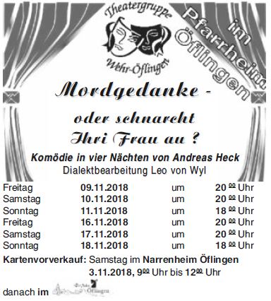 Plakat zu "Mordgedanke oder schnarcht ihri Frau au?" der Theatergruppe Wehr-Oeflingen