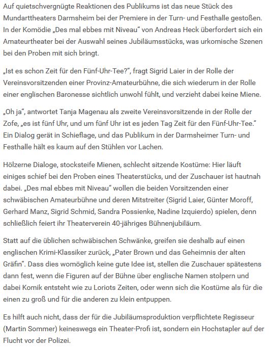 "Komik wie zu Loriots Zeiten" Artikel aus SZBZ.de von Matthias Staber mit freundlicher Genehmigung der Redaktion