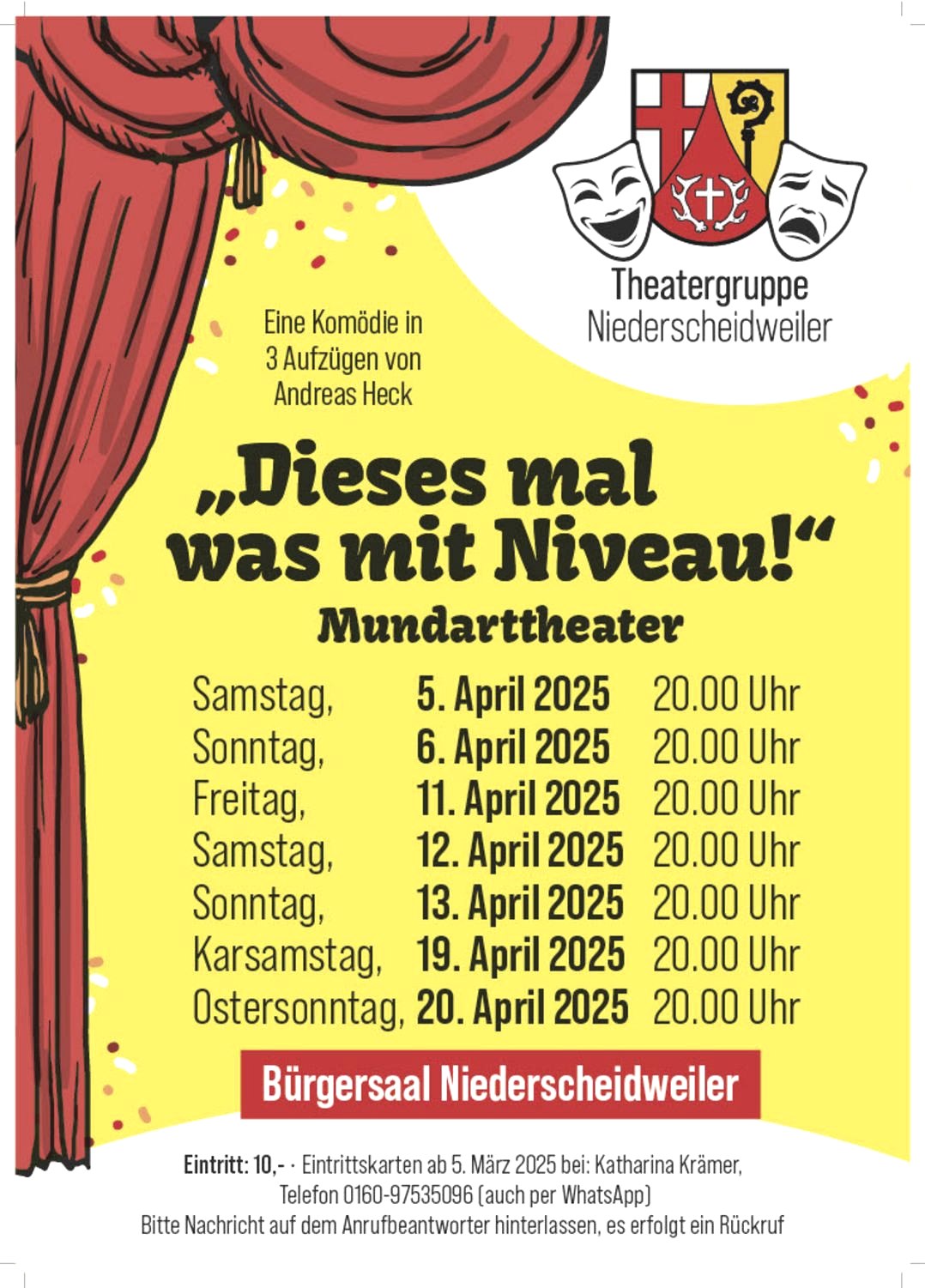 Plakat der Theatergruppe Niederscheidweiler zu "Dieses Mal was mit Niveau"