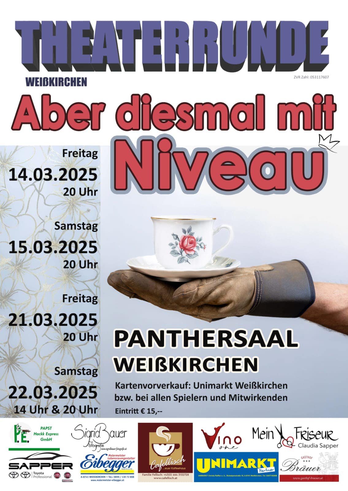 Plakat der Theaterrunde Weißkirchen zu "Aber diesmal mit Niveau"