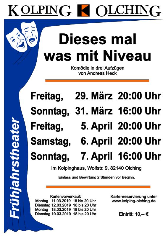 Plakat der Kolpingfamilie Olching zu "Dieses mal was mit Niveau"