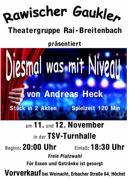 Plakat der Theatergruppe Rai-Breitenbach, Rawischer Gaukler zu "Diesmal was mit NIveau"