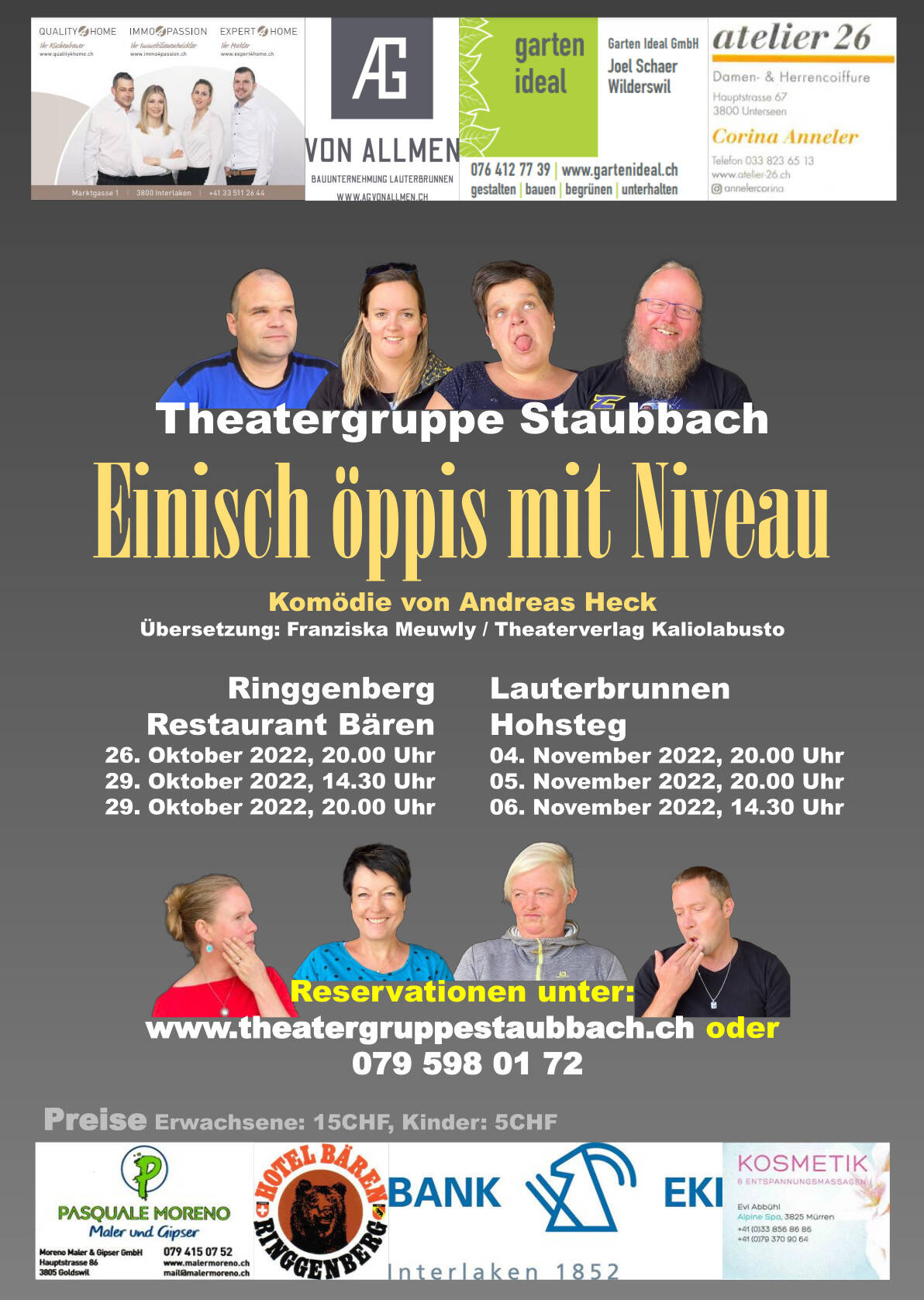 Plakat der Theatergruppe Staubbach zu "Einisch öppis mit Niveau"