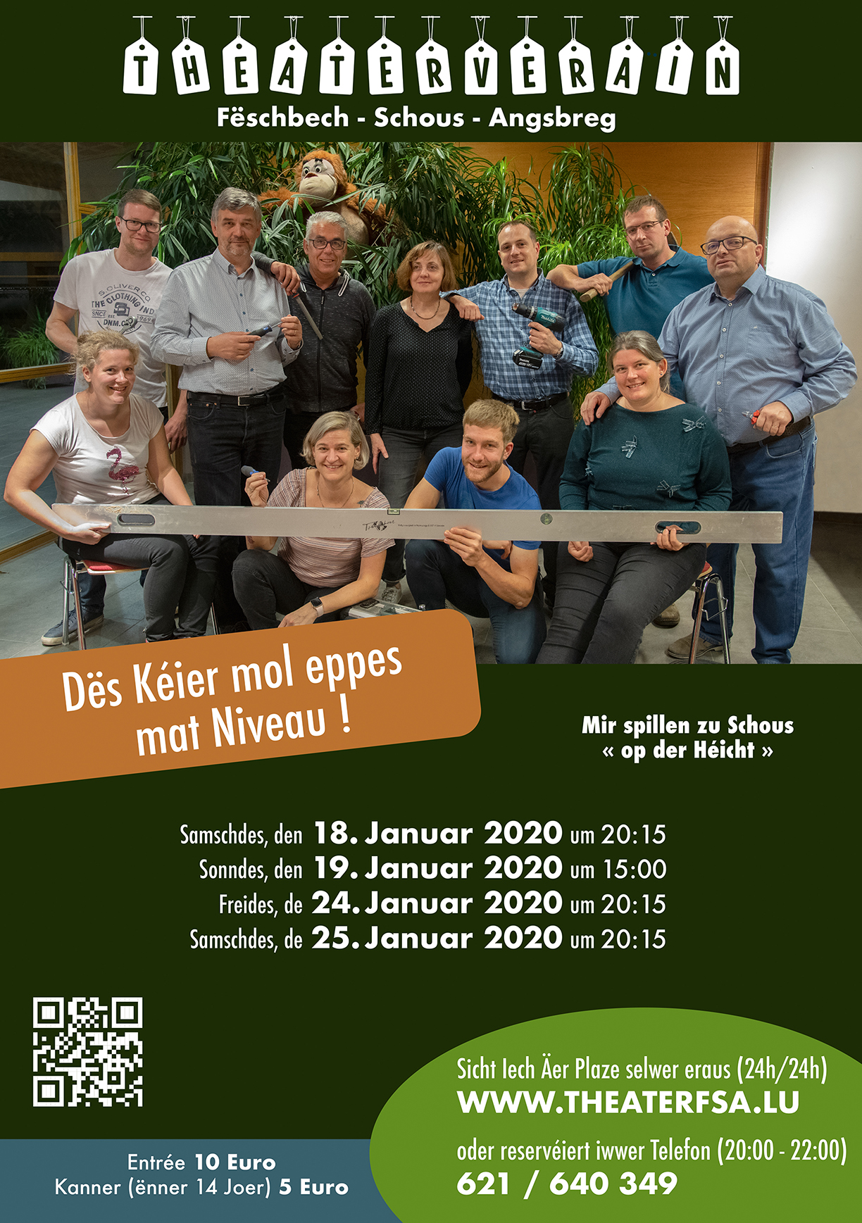 Plakat des Theatervereins Feschbech-Schous-Angsbreg zu "Des keier emol eppes mat Niveau!"