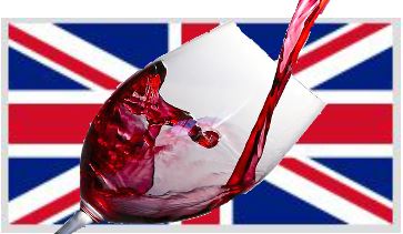 Bild des Union Jack - der britschen Flagge,  entnommen aus de.wikipedia.org mit Weinglas und Wein zur freien Nutzung