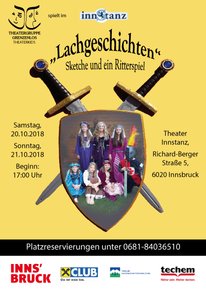 Plakat Vorderseite der Aufführungen der Theaterkids der Theatergruppe Grenzenlos, Innsbruck.