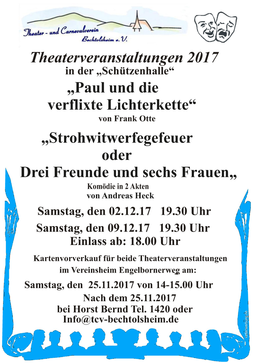 Plakat der Aufführungen des TCV Bechtolsheim u.a. zu Strohwitwerfegefeuer