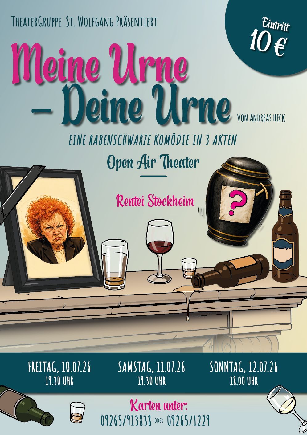 Plakat der Theatergruppe St. Wolfgang zu "Meine Urne - Deine Urne"