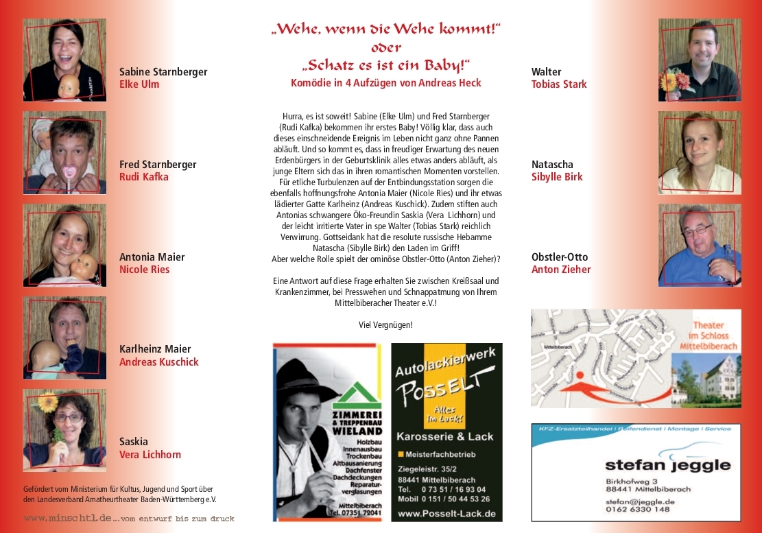 Flyer mit den SpielerInnen des Mittelbiberacher Theaters zur "Wehe"