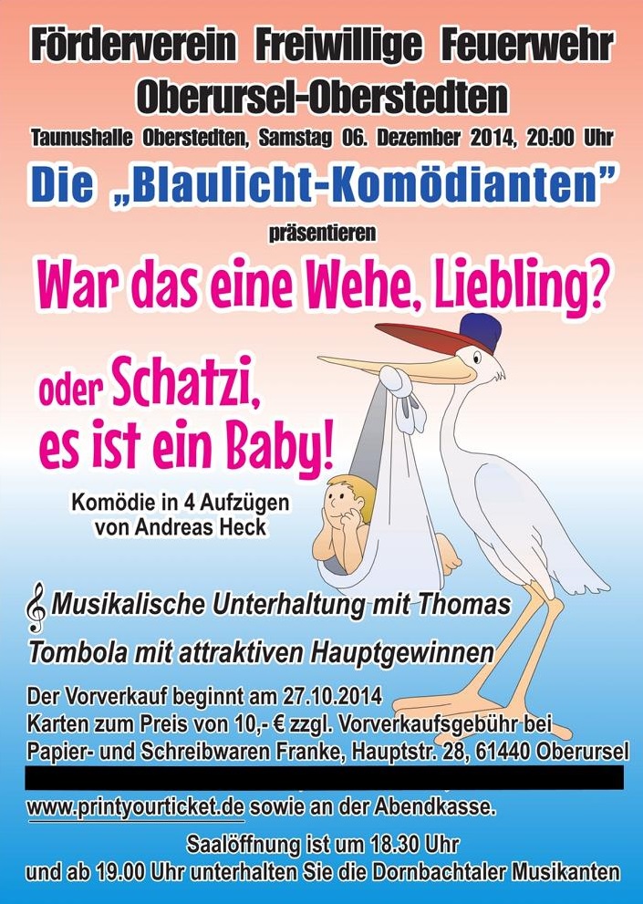 Plakat der Blaulichtkomödianten Oberursel-Oberstedten / Föderverein der FFW