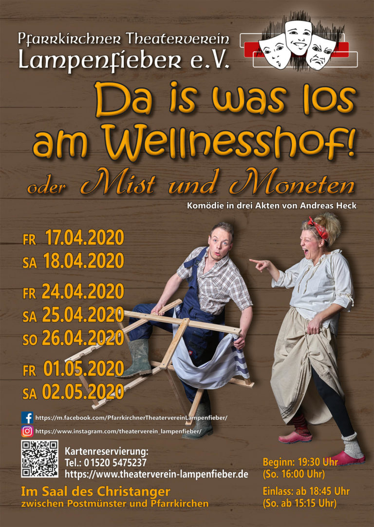 Plakat des Pfarrkircheners Theaterverein Lampenfieber zu "Da is was los am Wellnesshof"
