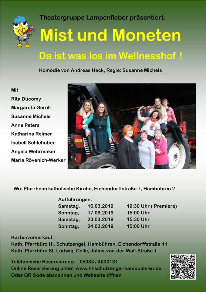 Plakat der Theatergruppe Lampenfieber Hambühren zu "Mist und Moneten"