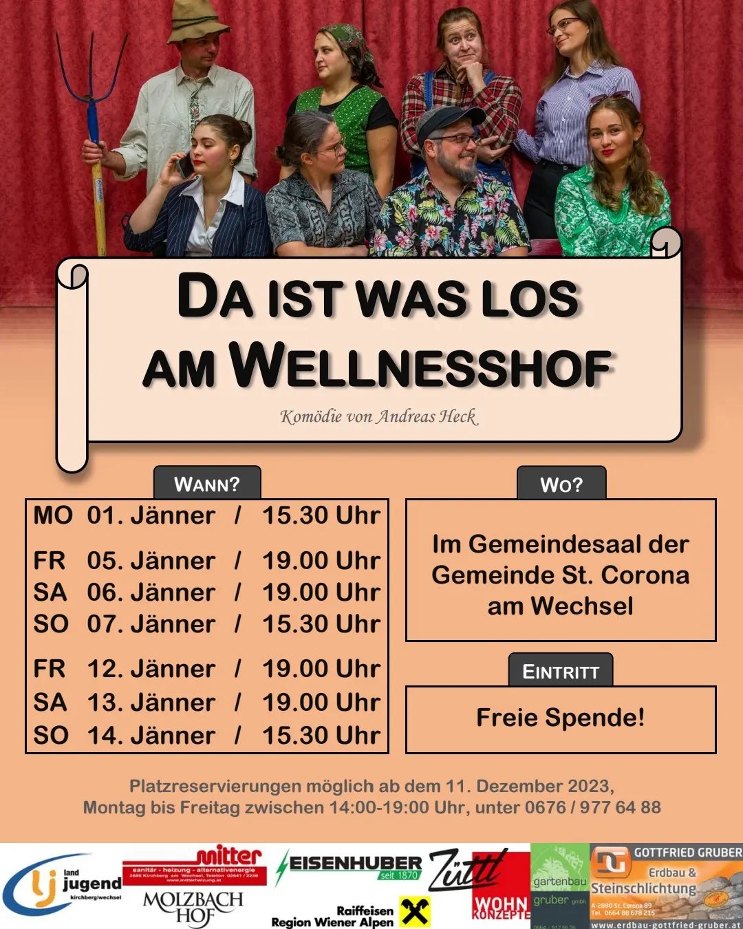 Plakat der Theatergruppe Kirchberg am Wechsel zu Da ist was los am Wellnesshof