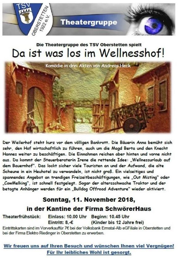 Plakat des TSV Oberstetten zu "Da ist was los im Wellnesshof"