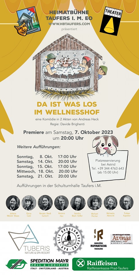 Plakat der Heimatbuehne Taufers im Münstertal zu "Da ist was los im Wellnesshof"