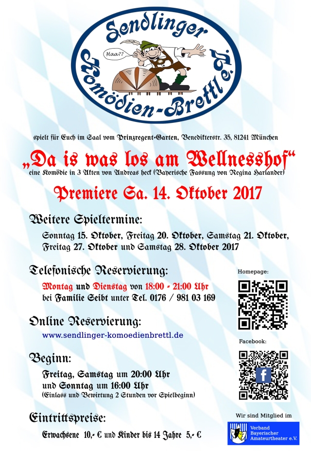 Plakat des Sendlinger Komoedienbrettls zu "Da is was los am Wellnesshof"