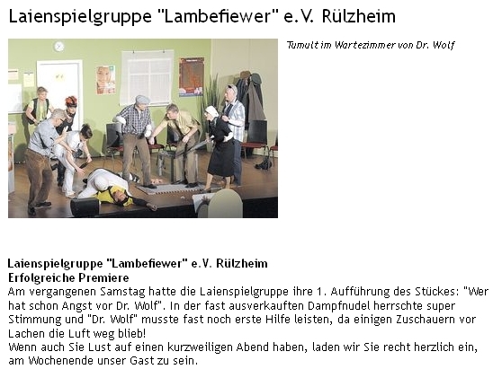 Aufführung Doktor Wolf Theatergruppe Lambefiewer in Rülzheim