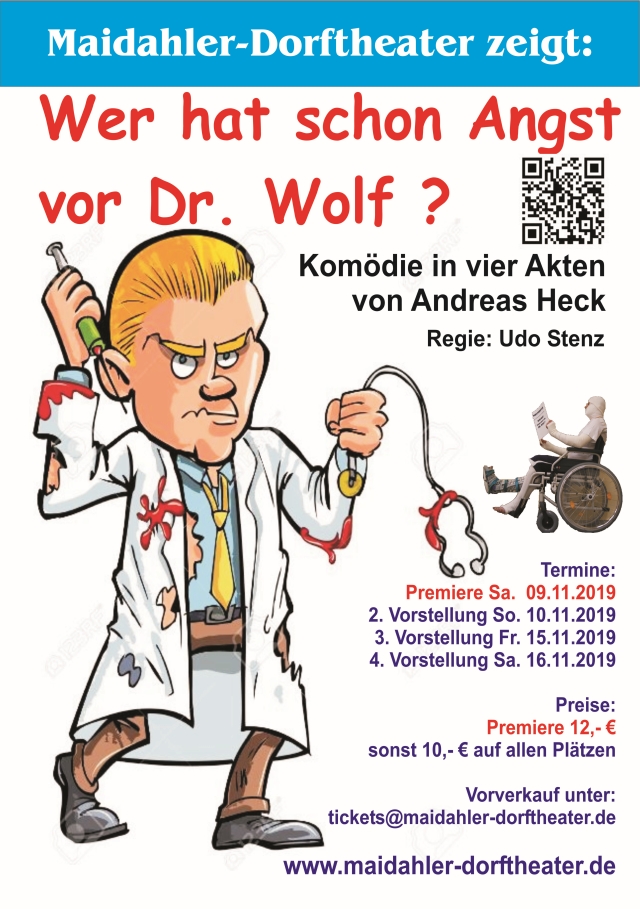 Plakat des Maidahler Dorftheaters zu "Wer hat schon Angst vor Dr. Wolf?"