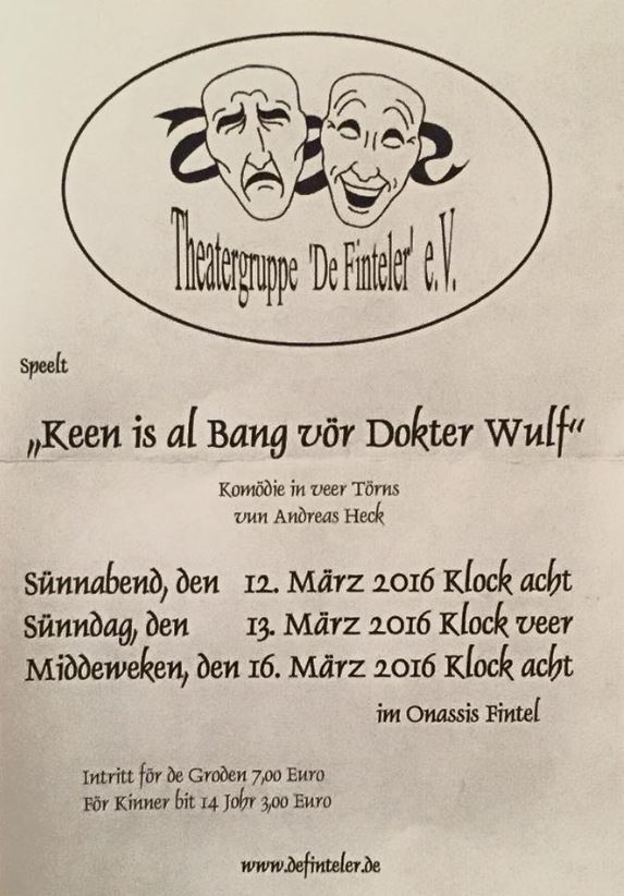 Plakat de Finteler "Keen is all Bang vör Dr. Wulf"