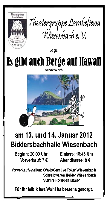 Plakat für Berge auf Hawaii der Theatergruppe Lambefiewa